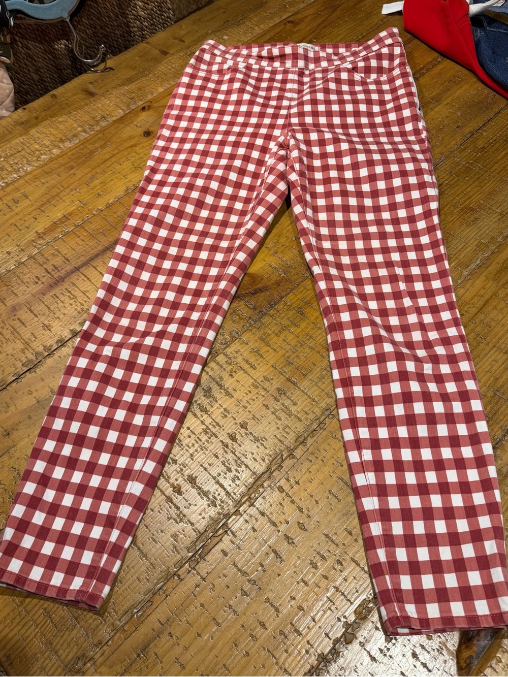 Madewell Red and White Gingham Skinny Pants